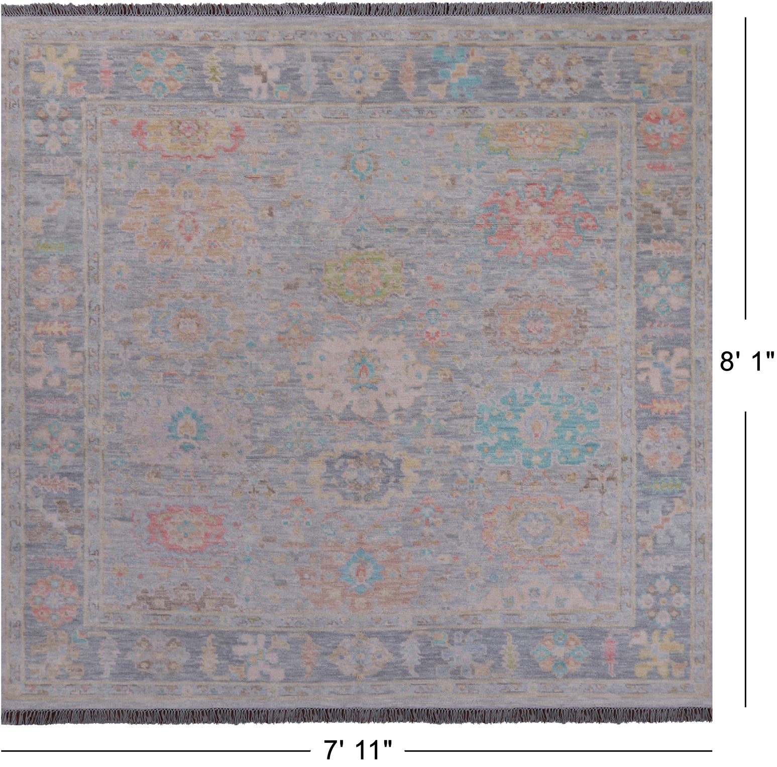 SUPER SALE Silver Square Persian Sultanabad Hand Knotted Wool Rug - 7' 11" X 8' 1"