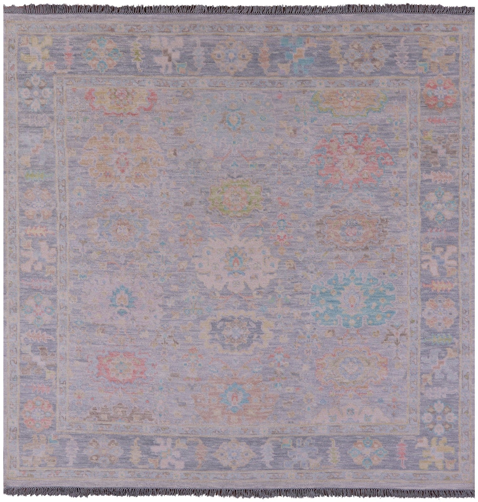 Silver Square Persian Sultanabad Hand Knotted Wool Rug - 7' 11" X 8' 1" - Golden Nile