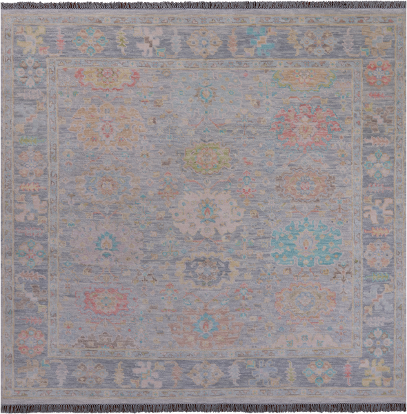 SUPER SALE Silver Square Persian Sultanabad Hand Knotted Wool Rug - 7' 11" X 8' 1"
