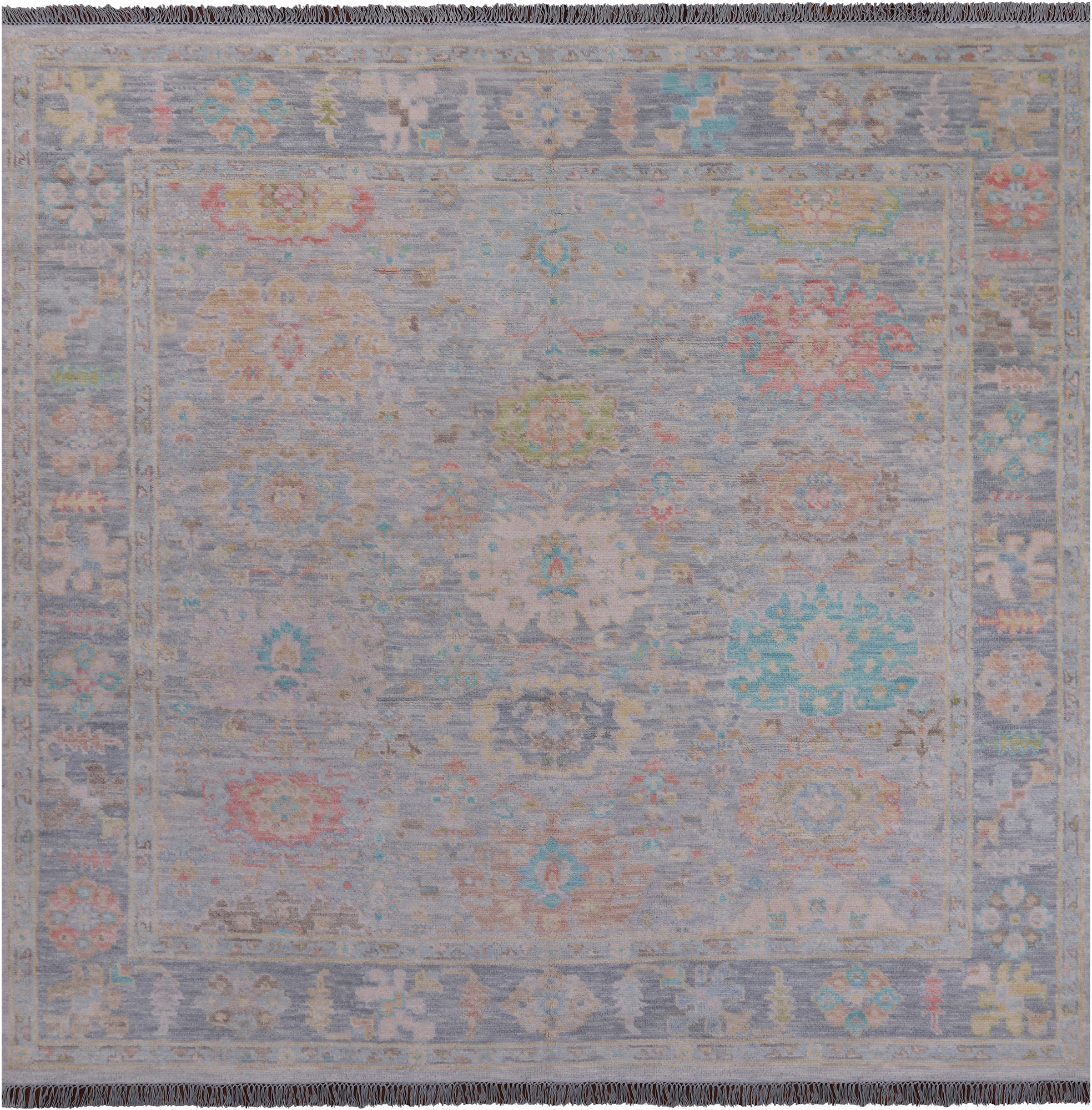 SUPER SALE Silver Square Persian Sultanabad Hand Knotted Wool Rug - 7' 11" X 8' 1"