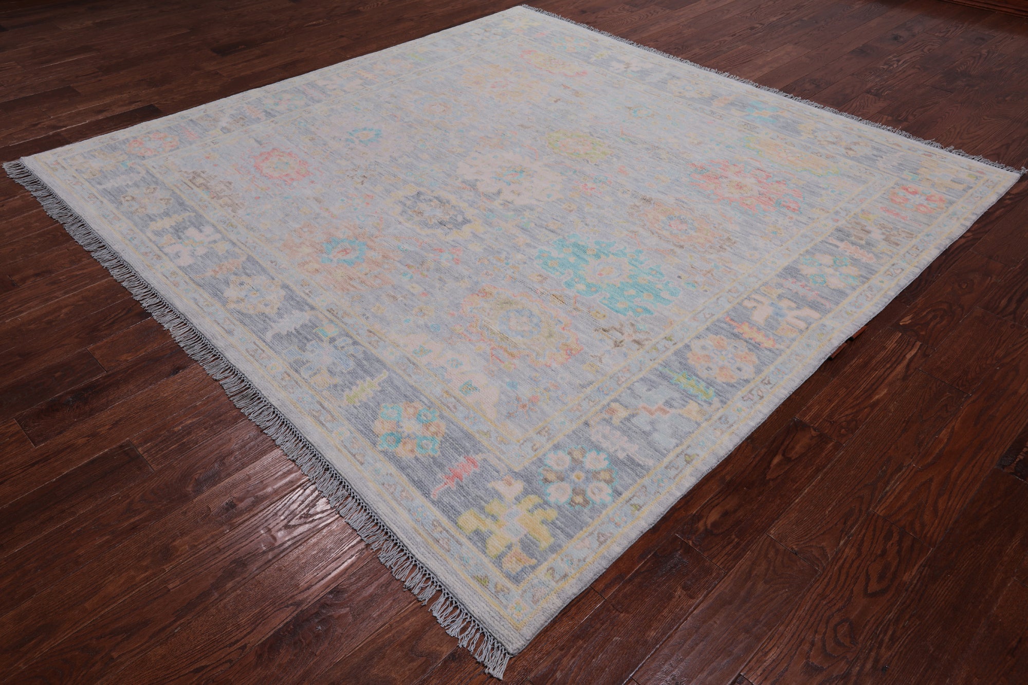SUPER SALE Silver Square Persian Sultanabad Hand Knotted Wool Rug - 7' 11" X 8' 1"