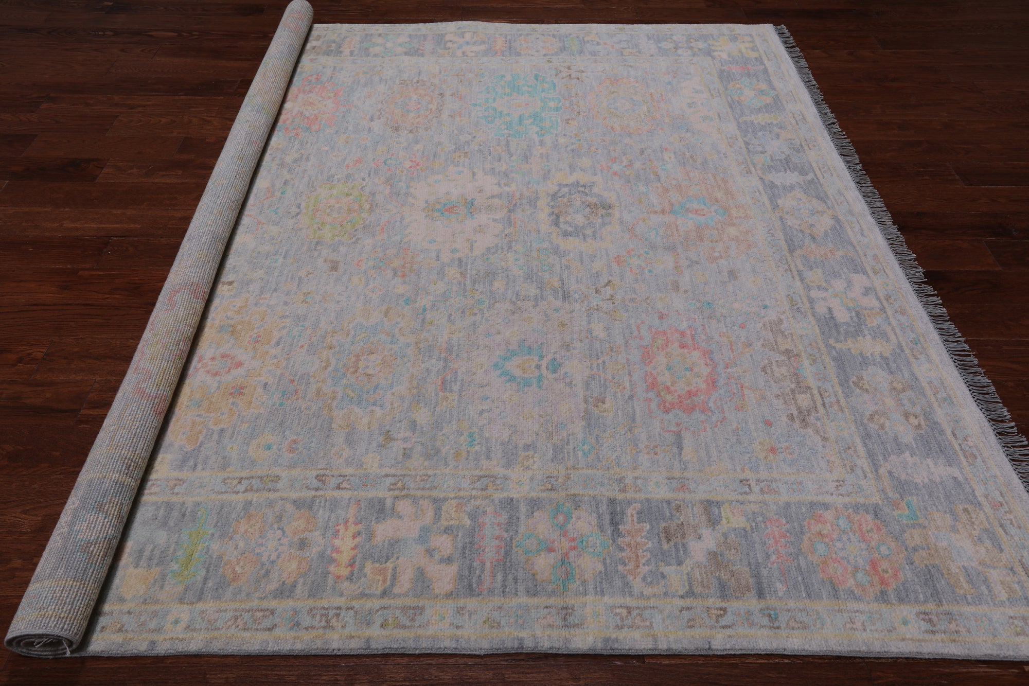 SUPER SALE Silver Square Persian Sultanabad Hand Knotted Wool Rug - 7' 11" X 8' 1"