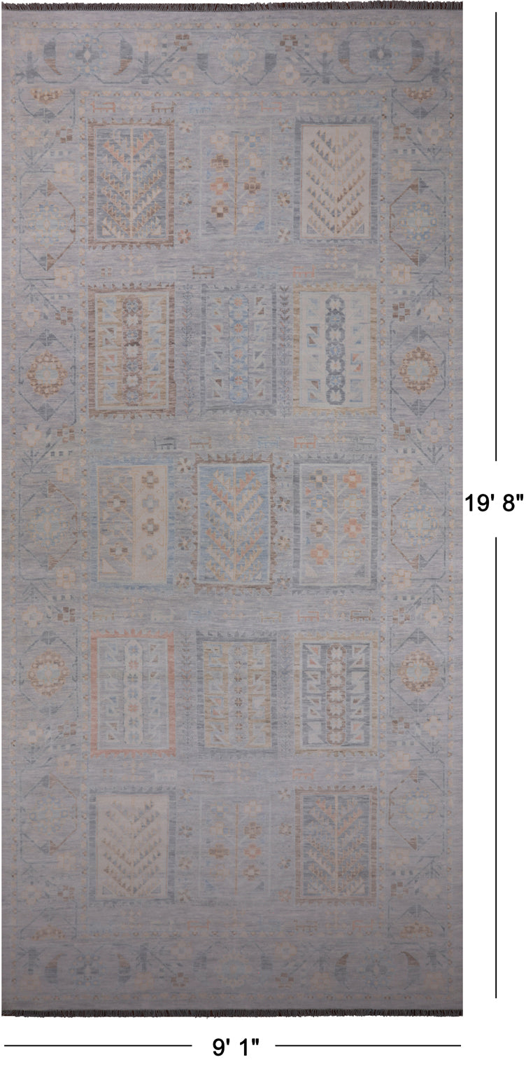 Silver Tribal Persian Gabbeh Hand Knotted Wool Rug - 9' 1" X 19' 8"