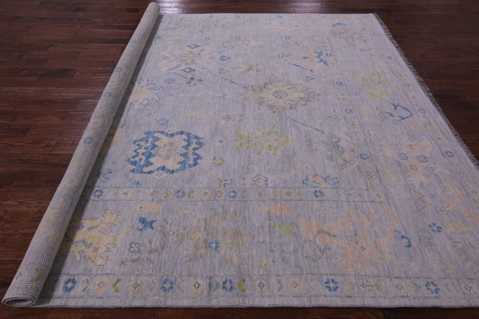 Silver Square Turkish Oushak Handmade Wool Rug - 8' 11" X 9' 0" - Golden Nile