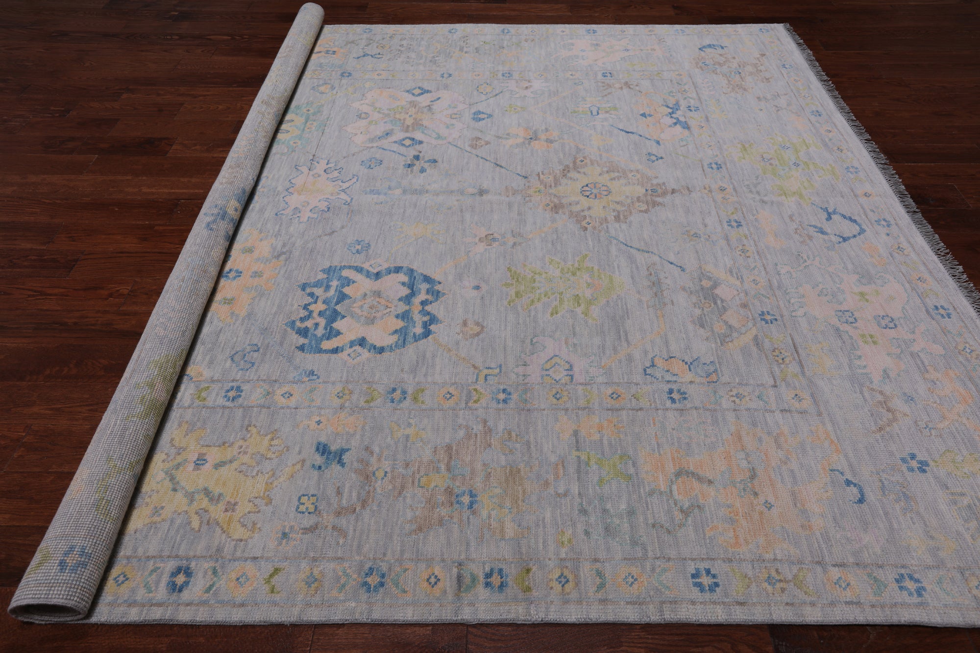 SUPER SALE Silver Square Turkish Oushak Handmade Wool Rug - 8' 11" X 9' 0"