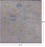 SUPER SALE Silver Square Turkish Oushak Handmade Wool Rug - 8' 11" X 9' 0"