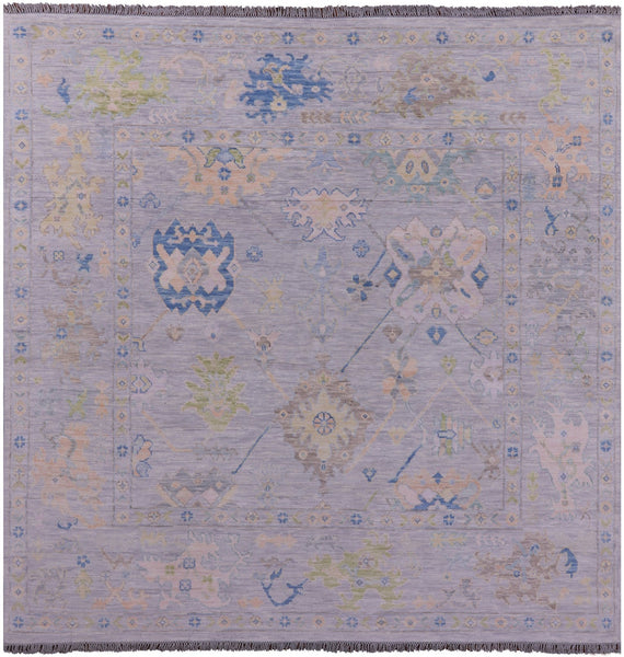 Silver Square Turkish Oushak Handmade Wool Rug - 8' 11" X 9' 0" - Golden Nile