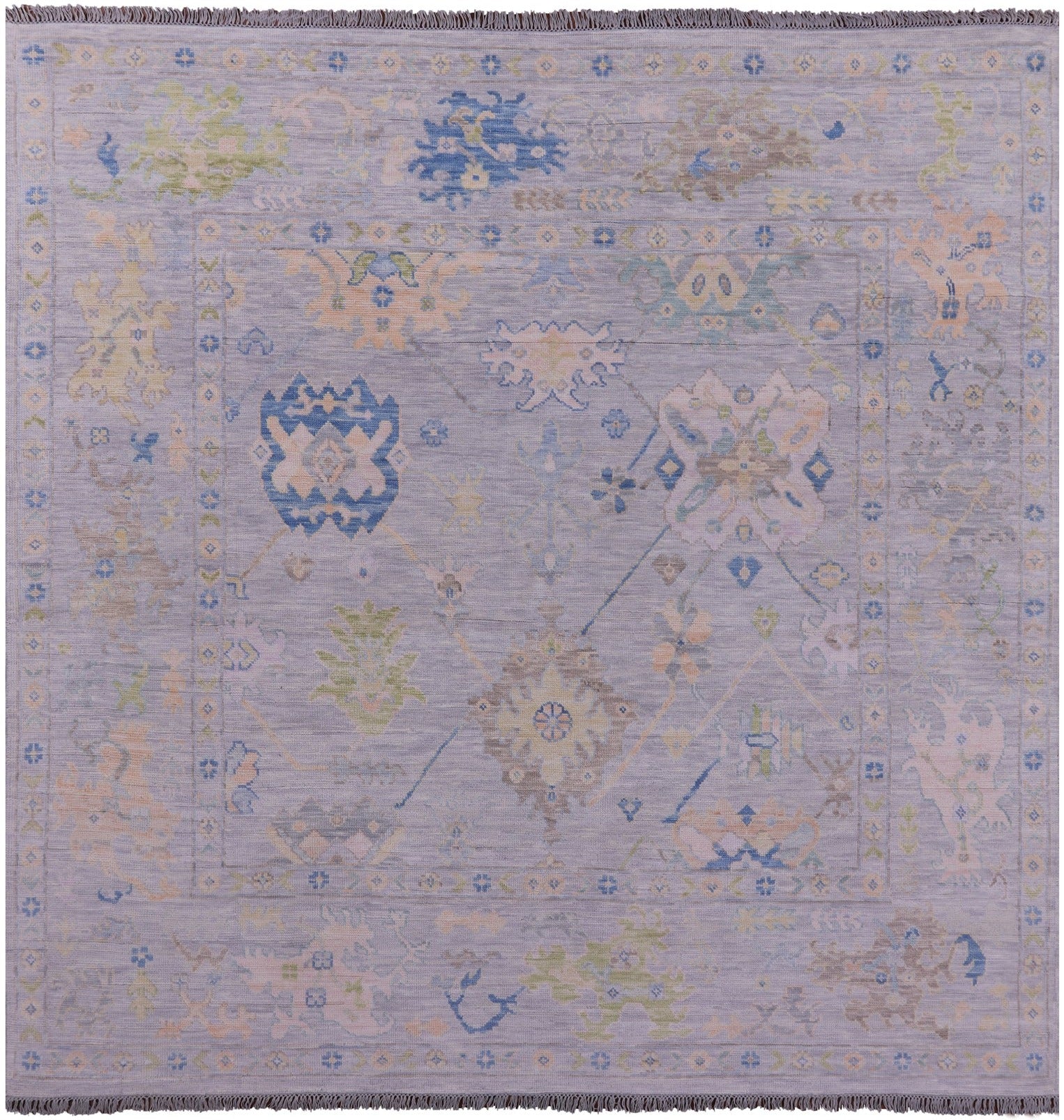 Silver Square Turkish Oushak Handmade Wool Rug - 8' 11" X 9' 0" - Golden Nile