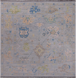 SUPER SALE Silver Square Turkish Oushak Handmade Wool Rug - 8' 11" X 9' 0"