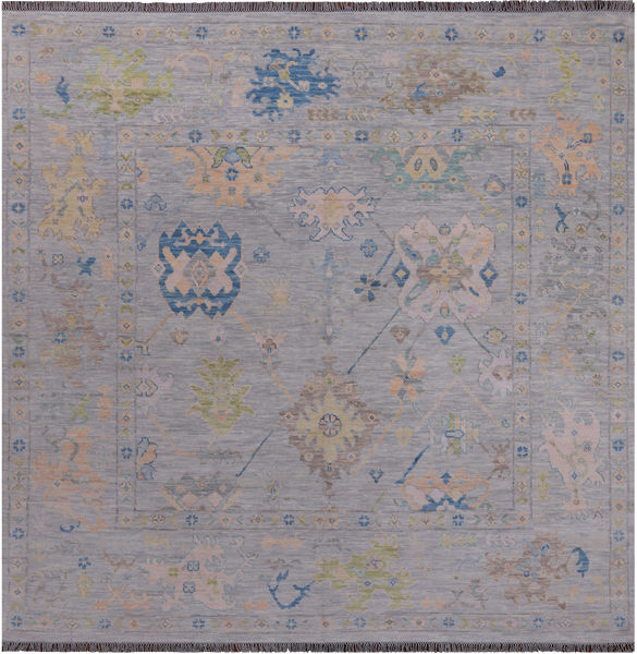 SUPER SALE Silver Square Turkish Oushak Handmade Wool Rug - 8' 11" X 9' 0"