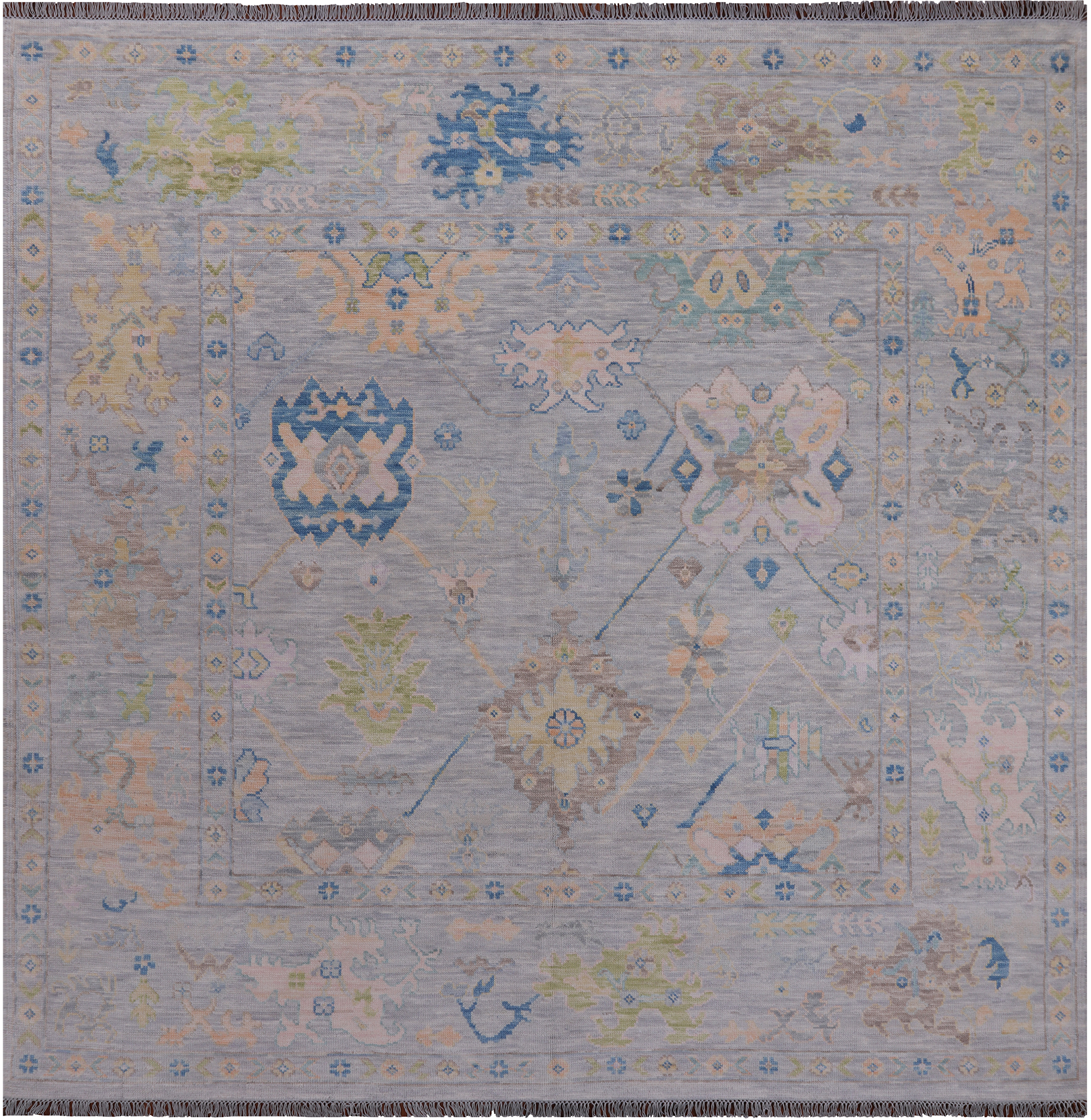 SUPER SALE Silver Square Turkish Oushak Handmade Wool Rug - 8' 11" X 9' 0"