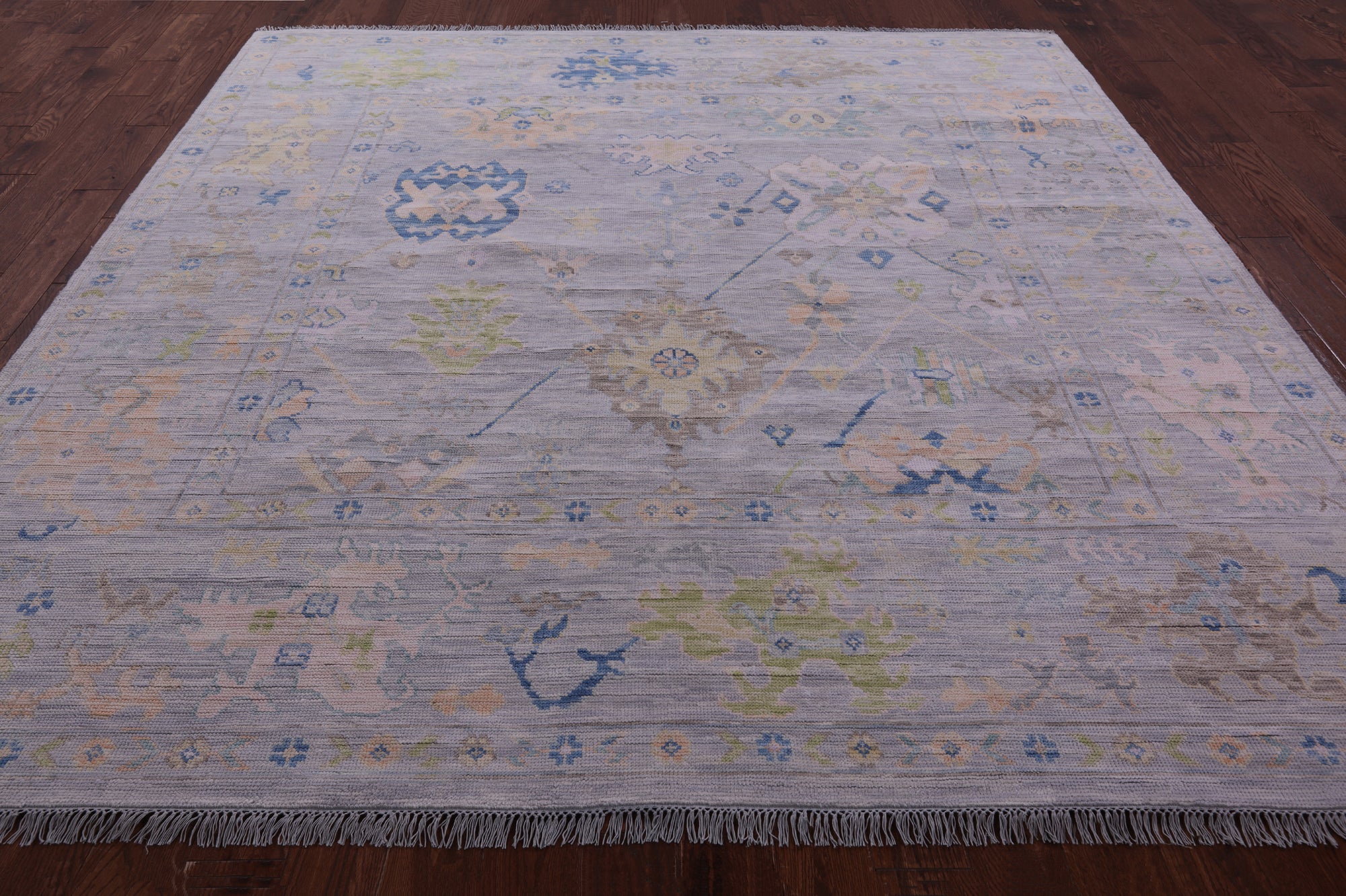 Silver Square Turkish Oushak Handmade Wool Rug - 8' 11" X 9' 0" - Golden Nile