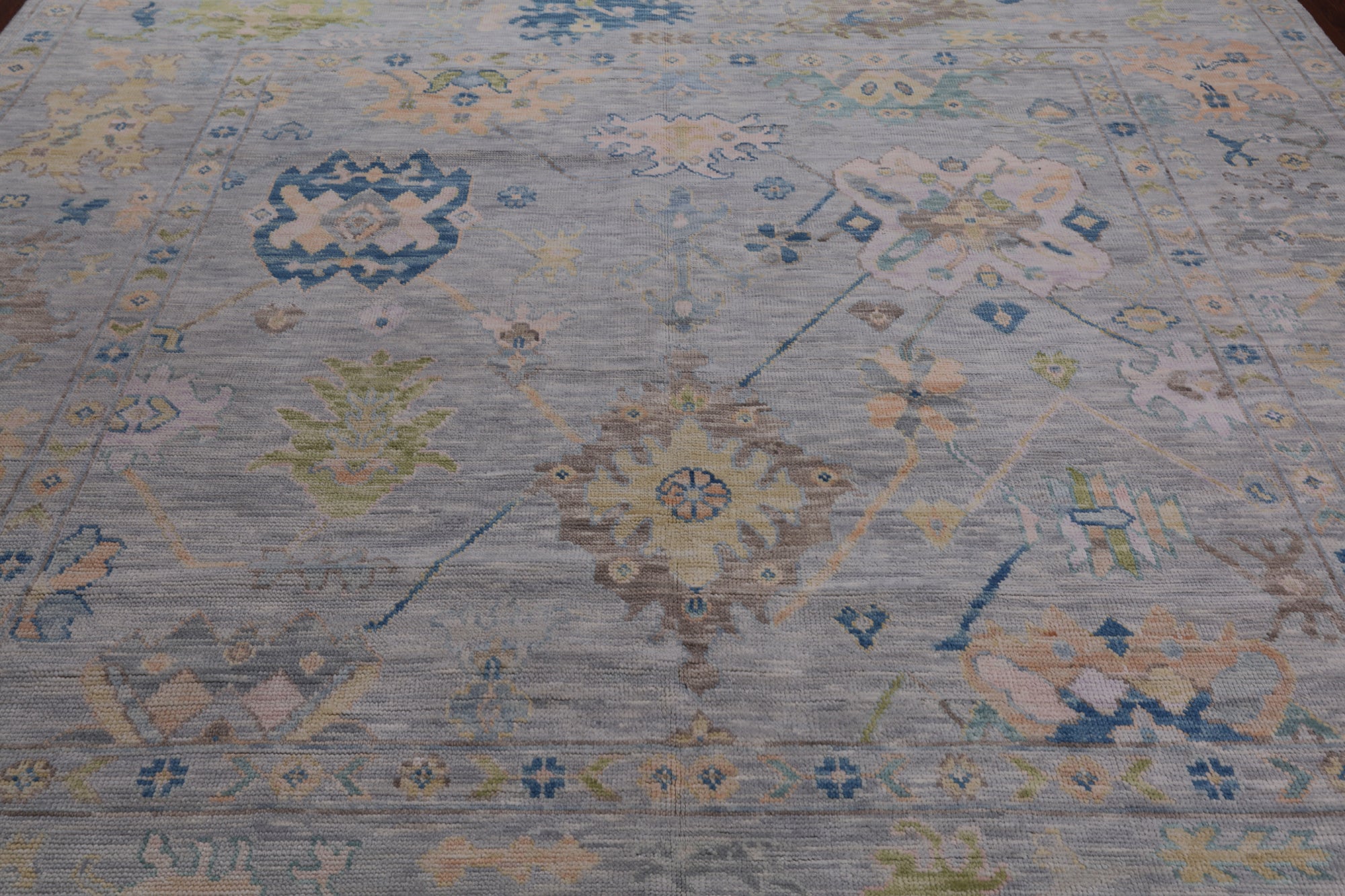 SUPER SALE Silver Square Turkish Oushak Handmade Wool Rug - 8' 11" X 9' 0"
