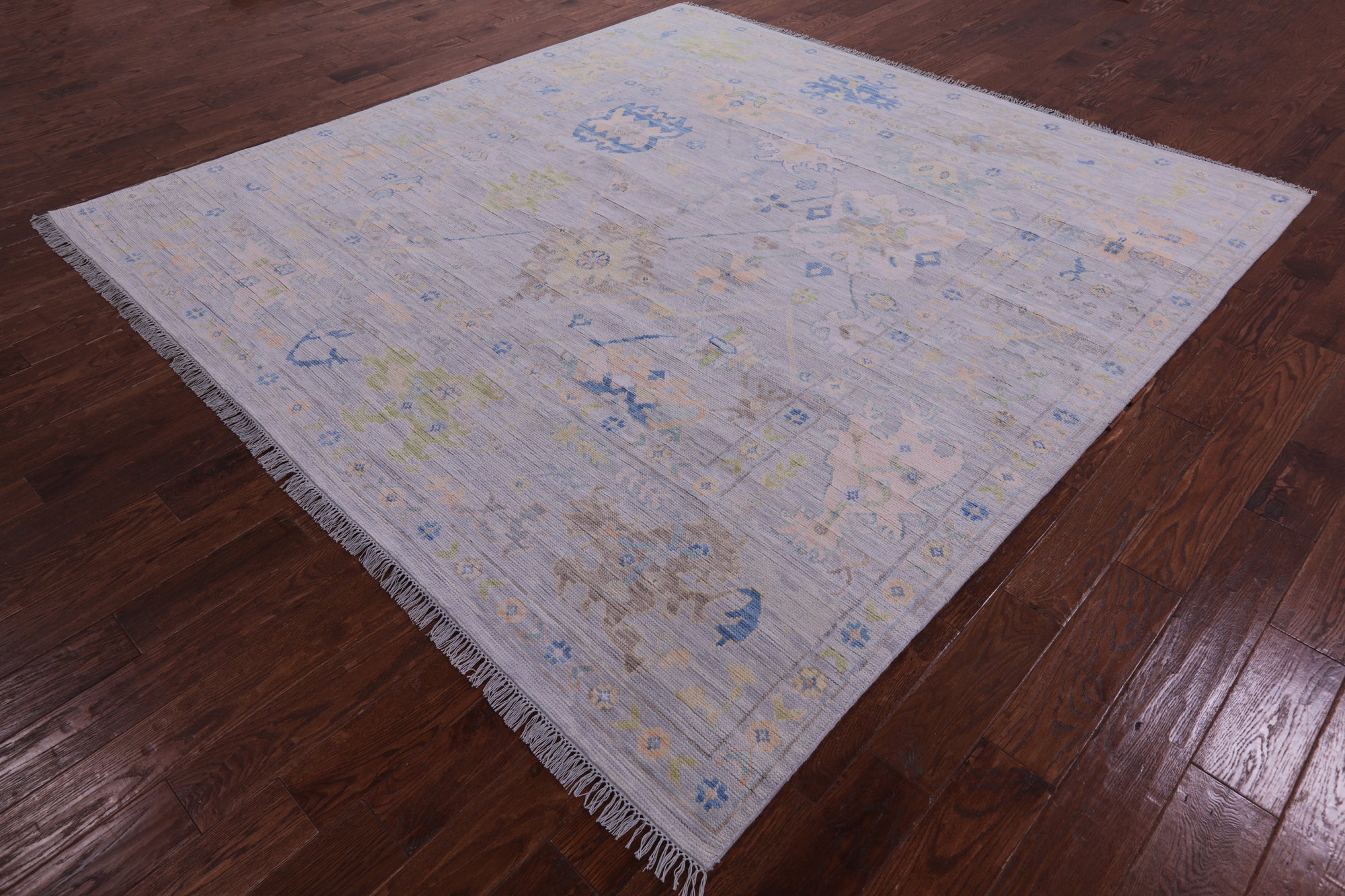 Silver Square Turkish Oushak Handmade Wool Rug - 8' 11" X 9' 0" - Golden Nile