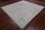 SUPER SALE Silver Square Turkish Oushak Handmade Wool Rug - 8' 11" X 9' 0"