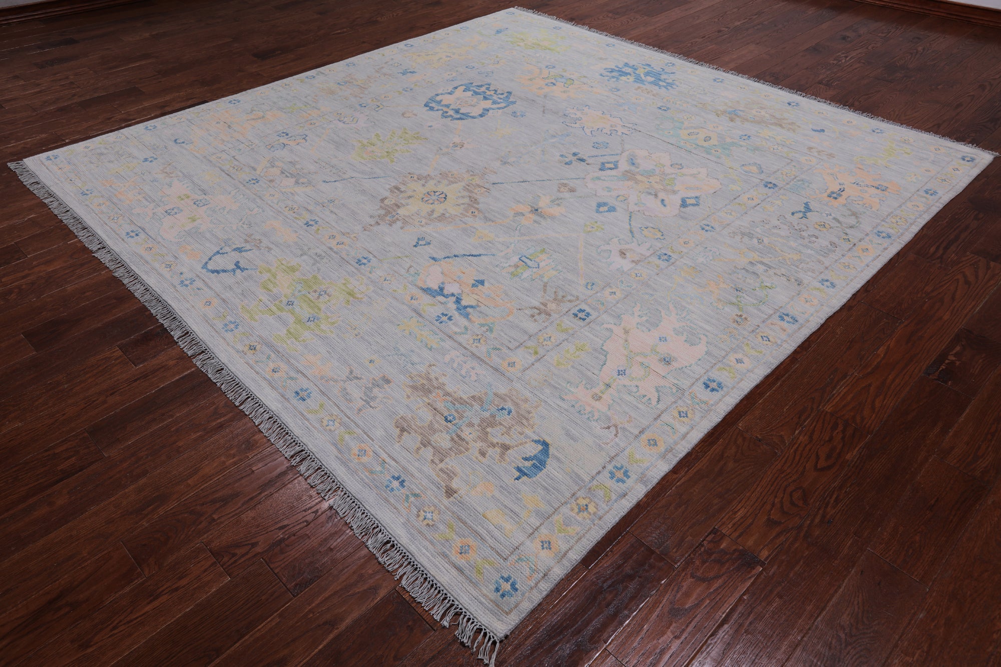 SUPER SALE Silver Square Turkish Oushak Handmade Wool Rug - 8' 11" X 9' 0"
