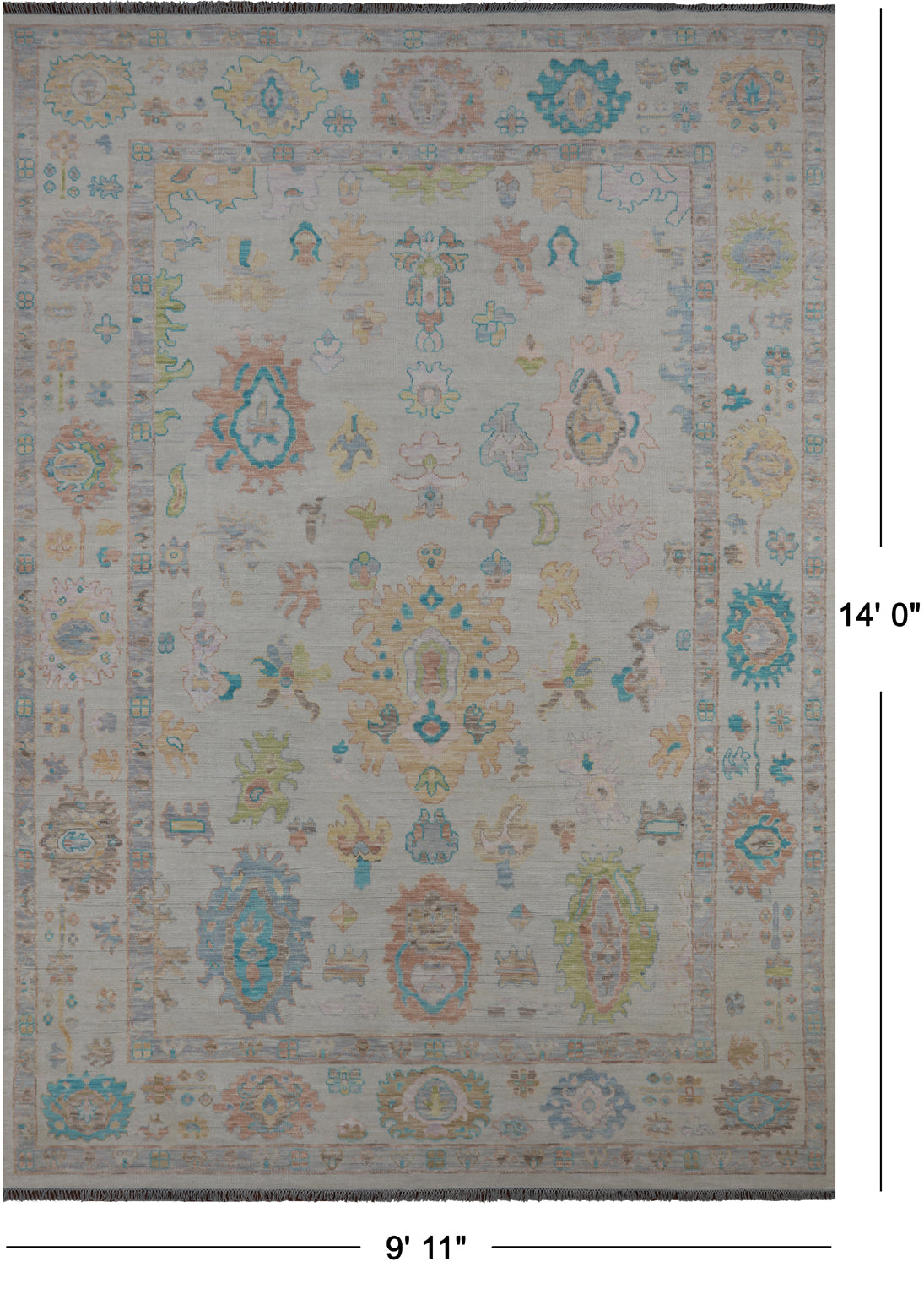 SUPER SALE Ivory Persian Sultanabad Hand Knotted Wool Rug - 9' 11" X 14' 0"