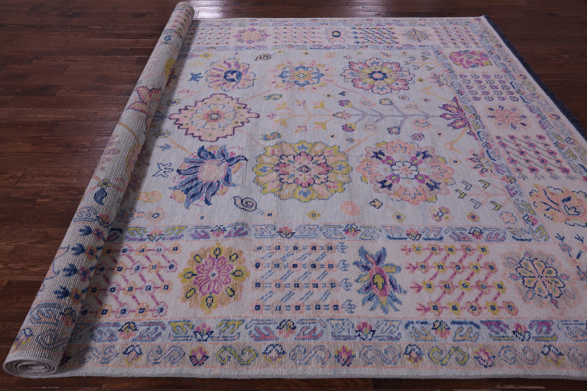 Light Blue Geometric Fine Serapi Hand Knotted Wool Rug - 9' 0" X 12' 1" - Golden Nile