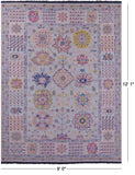 Light Blue Geometric Fine Serapi Hand Knotted Wool Rug - 9' 0" X 12' 1" - Golden Nile