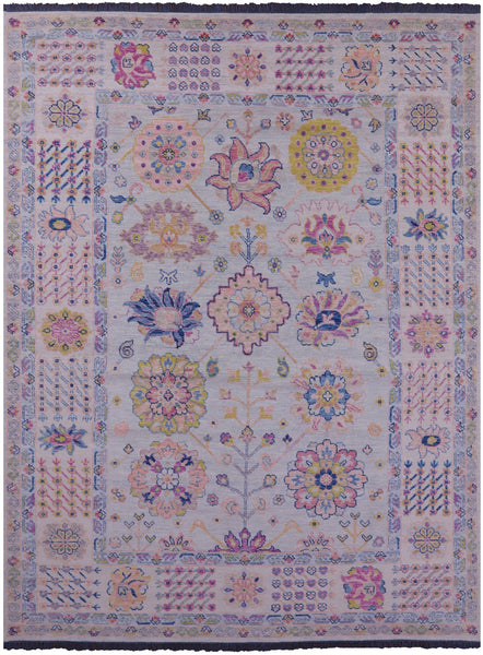 Light Blue Geometric Fine Serapi Hand Knotted Wool Rug - 9' 0" X 12' 1" - Golden Nile