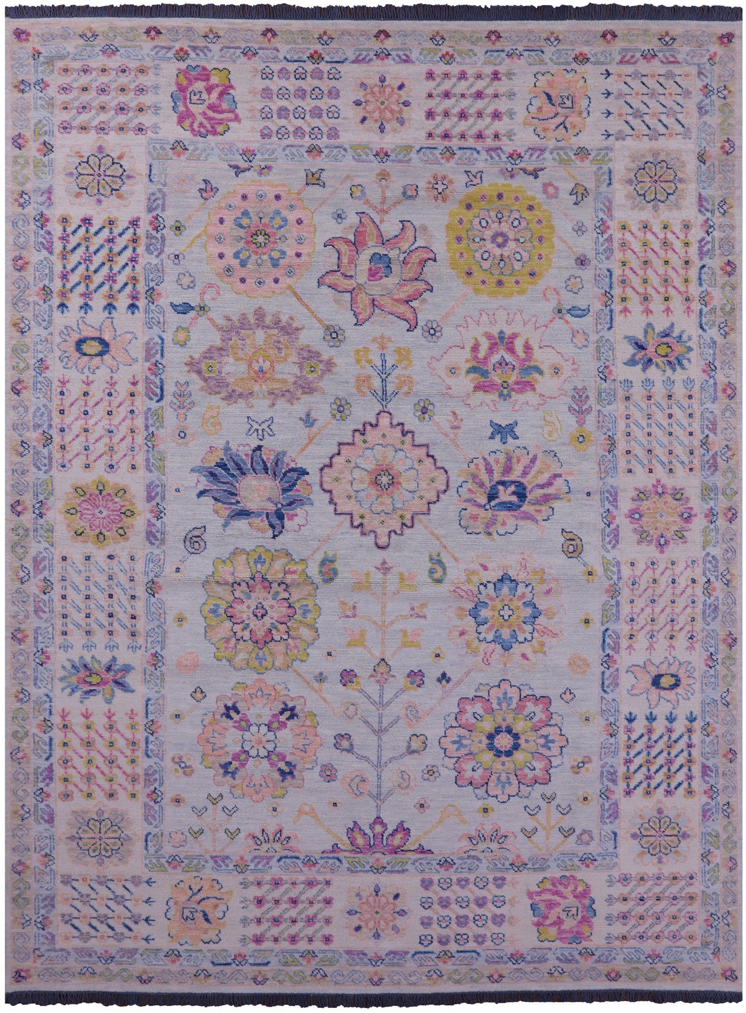 Light Blue Geometric Fine Serapi Hand Knotted Wool Rug - 9' 0" X 12' 1" - Golden Nile