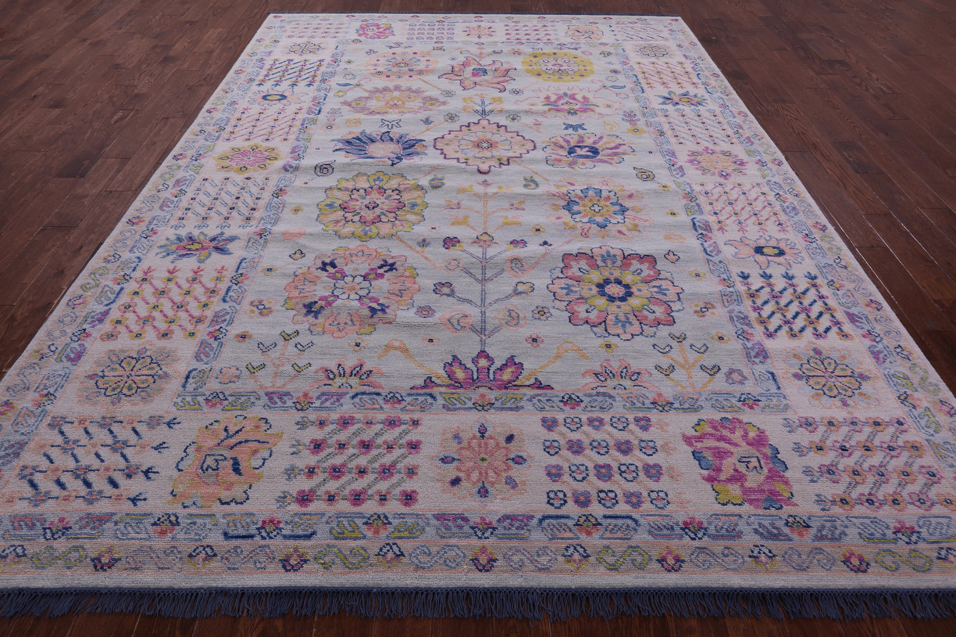 Light Blue Geometric Fine Serapi Hand Knotted Wool Rug - 9' 0" X 12' 1" - Golden Nile