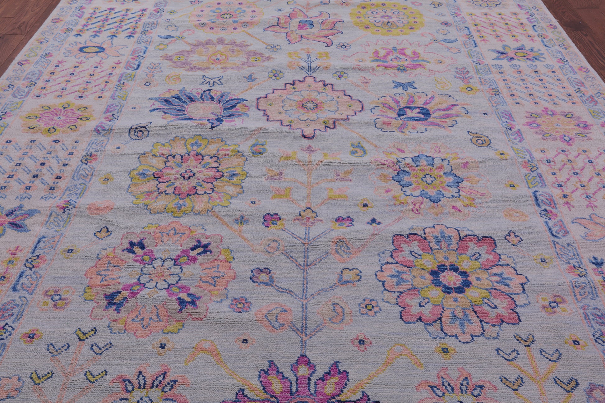 Light Blue Geometric Fine Serapi Hand Knotted Wool Rug - 9' 0" X 12' 1" - Golden Nile
