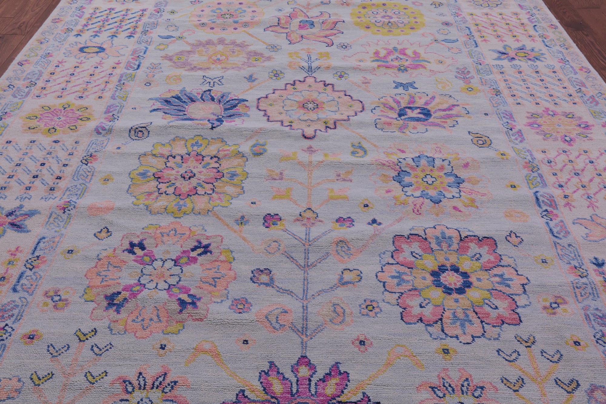 Light Blue Geometric Fine Serapi Hand Knotted Wool Rug - 9' 0" X 12' 1" - Golden Nile