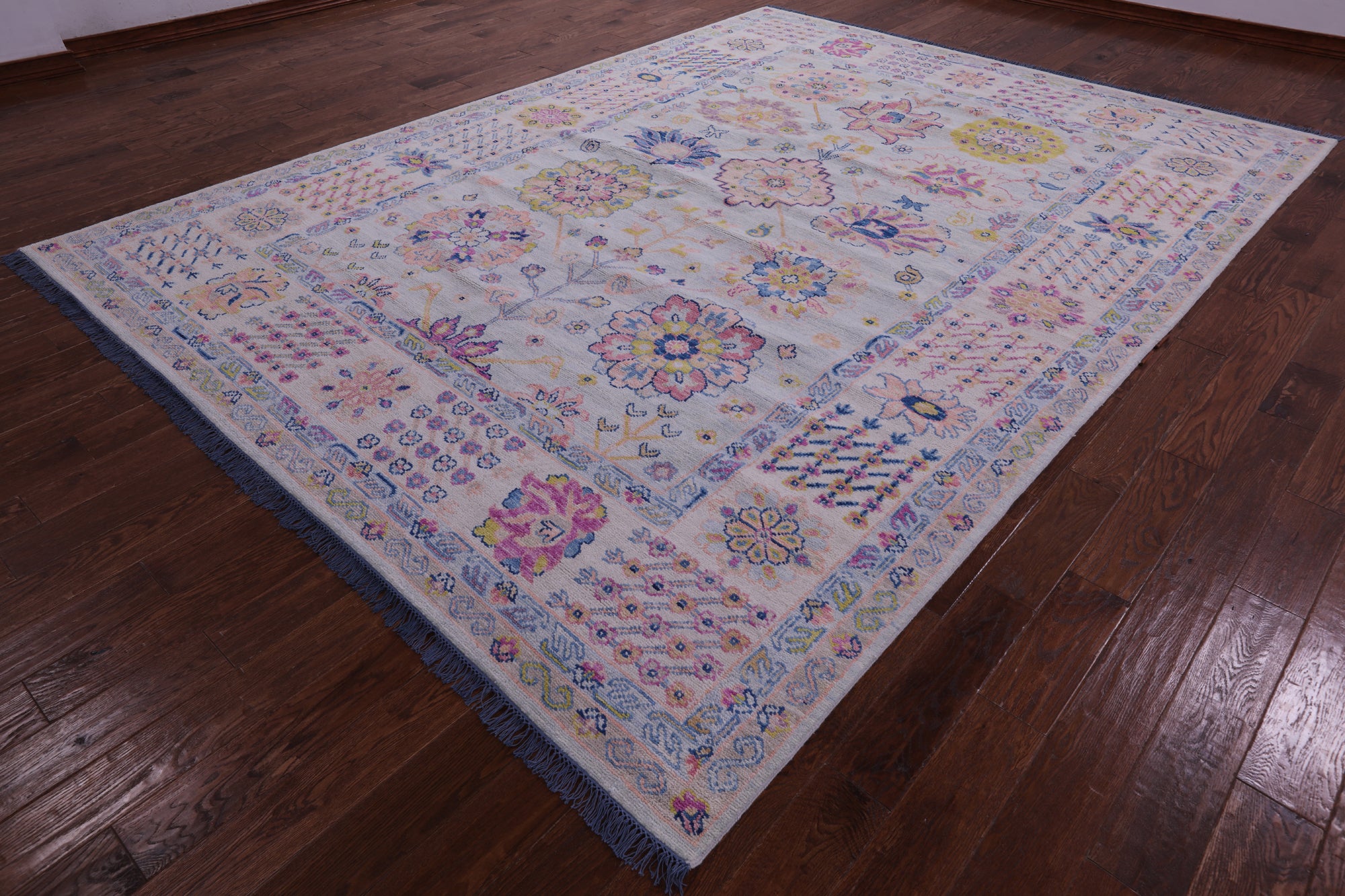Light Blue Geometric Fine Serapi Hand Knotted Wool Rug - 9' 0" X 12' 1" - Golden Nile