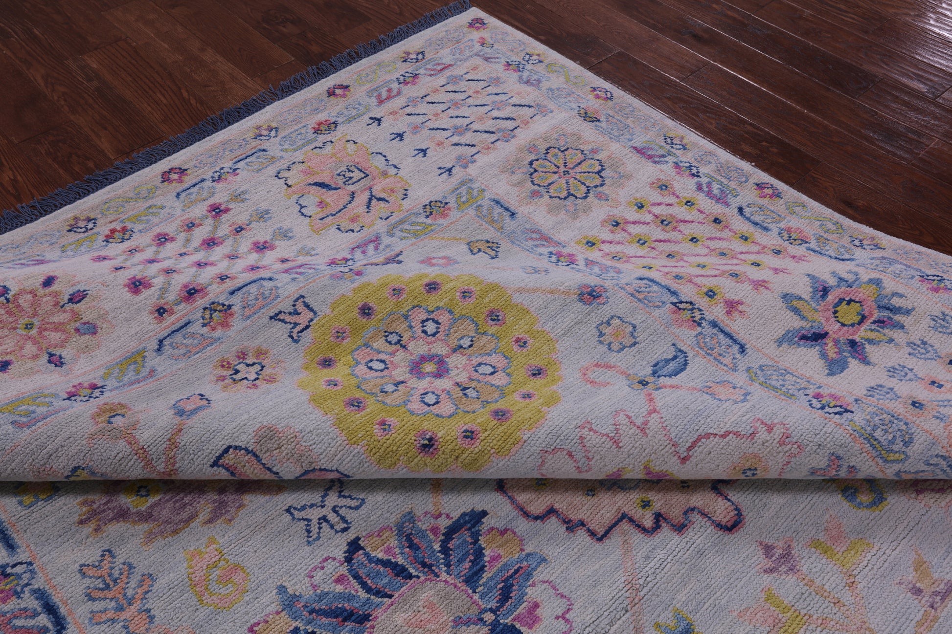Light Blue Geometric Fine Serapi Hand Knotted Wool Rug - 9' 0" X 12' 1" - Golden Nile