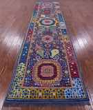 Blue Geometric Persian Mamluk Handmade Wool Runner Rug - 4' 0" X 15' 3" - Golden Nile