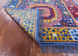 Blue Geometric Persian Mamluk Handmade Wool Runner Rug - 4' 0" X 15' 3" - Golden Nile