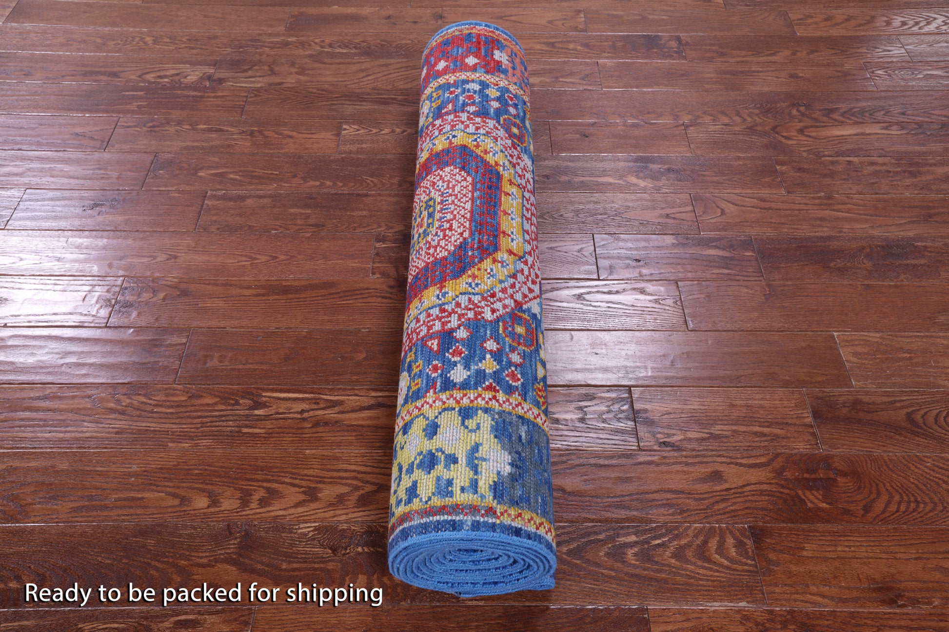 Blue Geometric Persian Mamluk Handmade Wool Runner Rug - 4' 0" X 15' 3" - Golden Nile