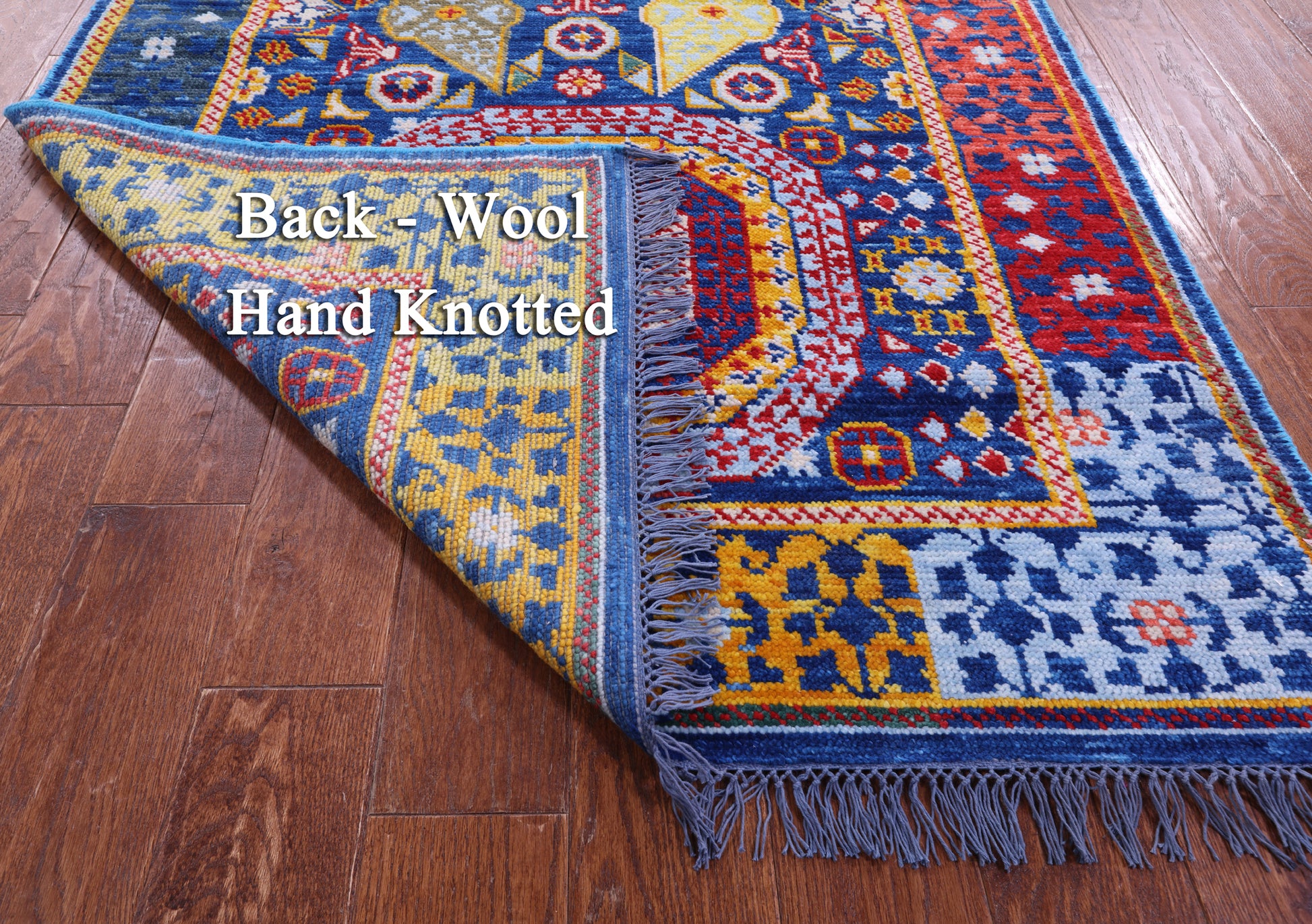 Blue Geometric Persian Mamluk Hand Knotted Wool Runner Rug - 3' 11" X 15' 4" - Golden Nile