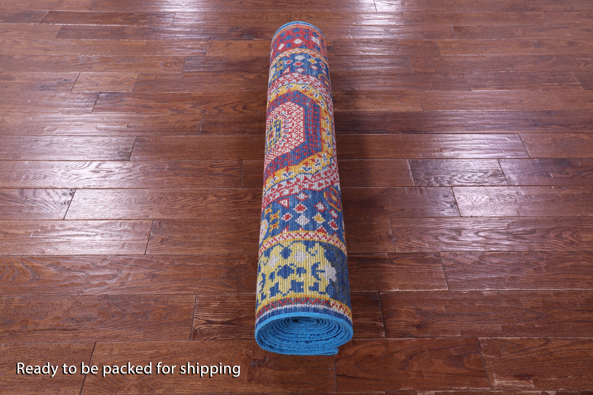Blue Geometric Persian Mamluk Hand Knotted Wool Runner Rug - 3' 11" X 15' 4" - Golden Nile