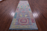 Blue Geometric Persian Mamluk Hand Knotted Wool Runner Rug - 4' 4" X 14' 11" - Golden Nile