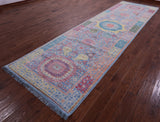 Blue Geometric Persian Mamluk Hand Knotted Wool Runner Rug - 4' 4" X 14' 11" - Golden Nile