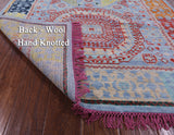 Blue Geometric Persian Mamluk Hand Knotted Wool Runner Rug - 4' 4" X 15' 3" - Golden Nile