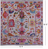 Grey Square Turkish Oushak Hand Knotted Wool Rug - 12' 0" X 12' 2" - Golden Nile