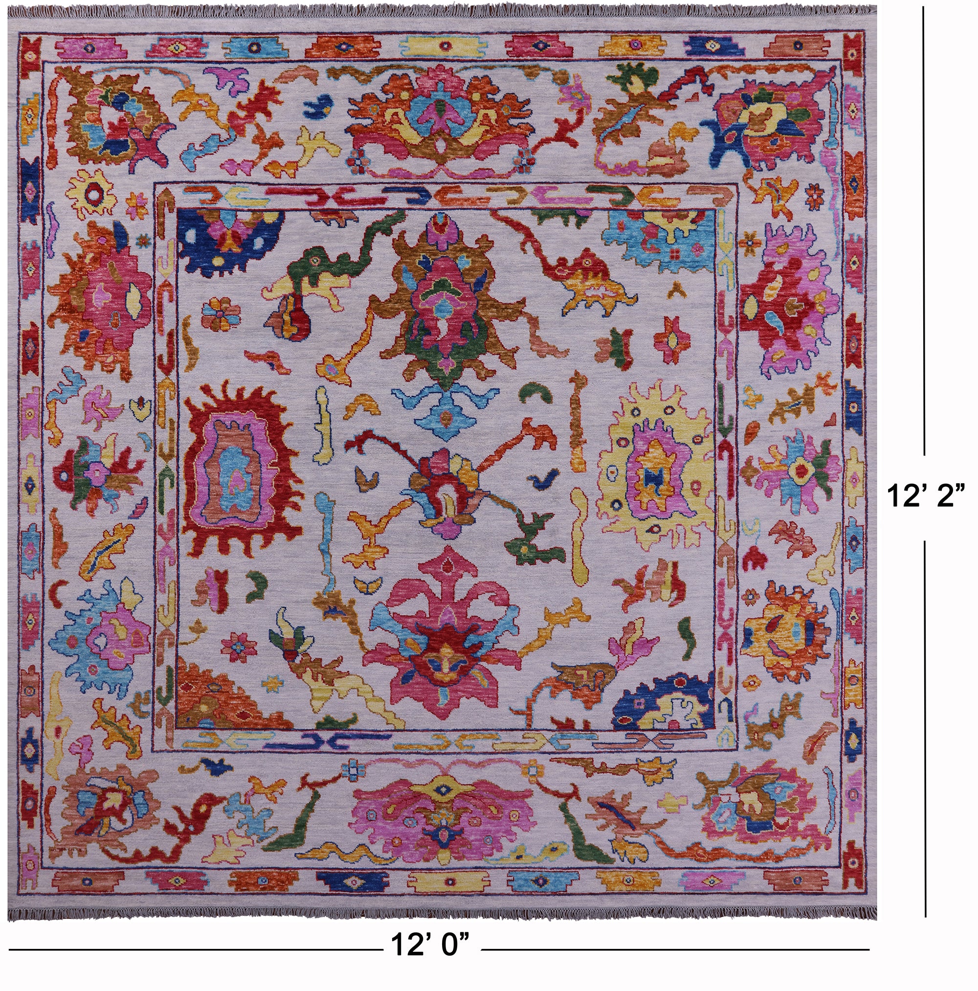 Grey Square Turkish Oushak Hand Knotted Wool Rug - 12' 0" X 12' 2" - Golden Nile