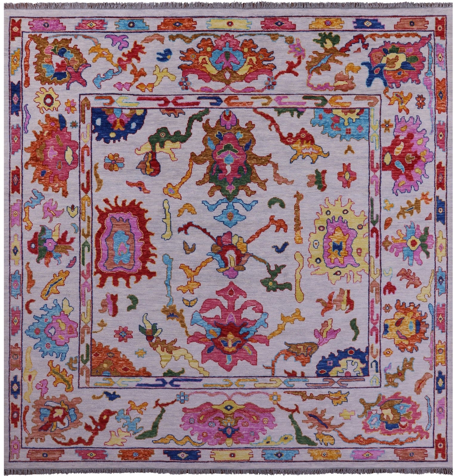 Grey Square Turkish Oushak Hand Knotted Wool Rug - 12' 0" X 12' 2" - Golden Nile