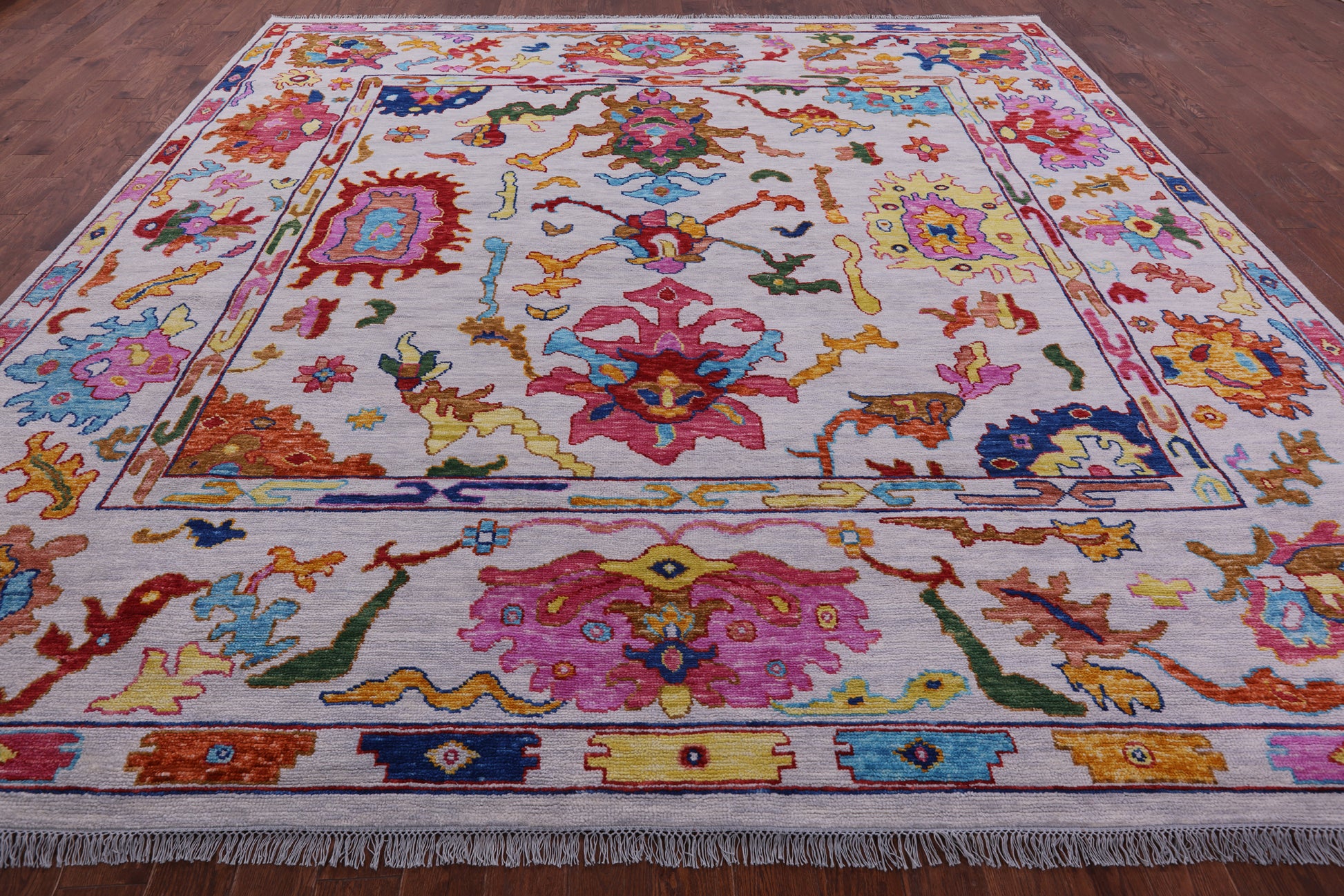 Grey Square Turkish Oushak Hand Knotted Wool Rug - 12' 0" X 12' 2" - Golden Nile