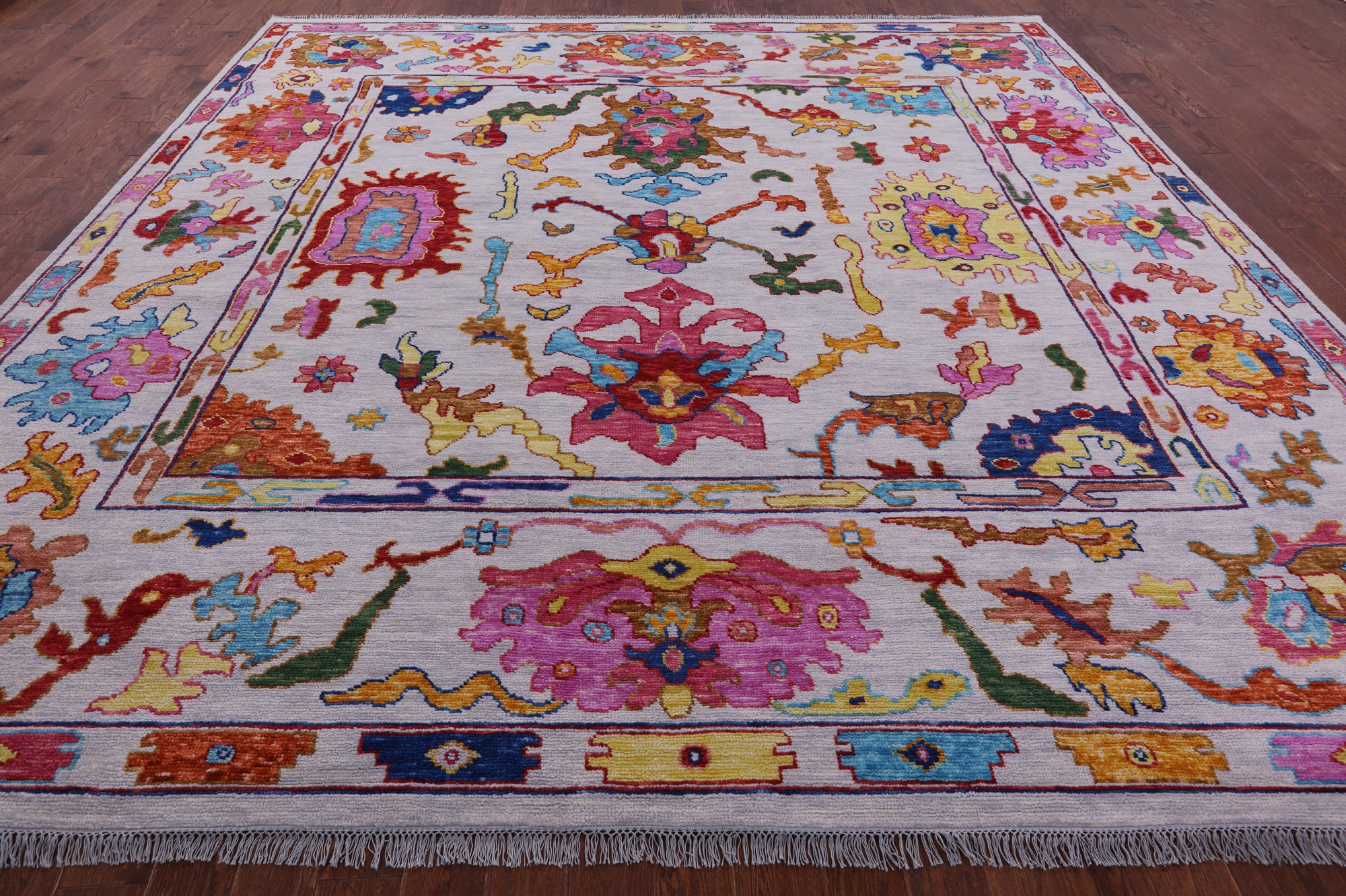 Grey Square Turkish Oushak Hand Knotted Wool Rug - 12' 0" X 12' 2" - Golden Nile
