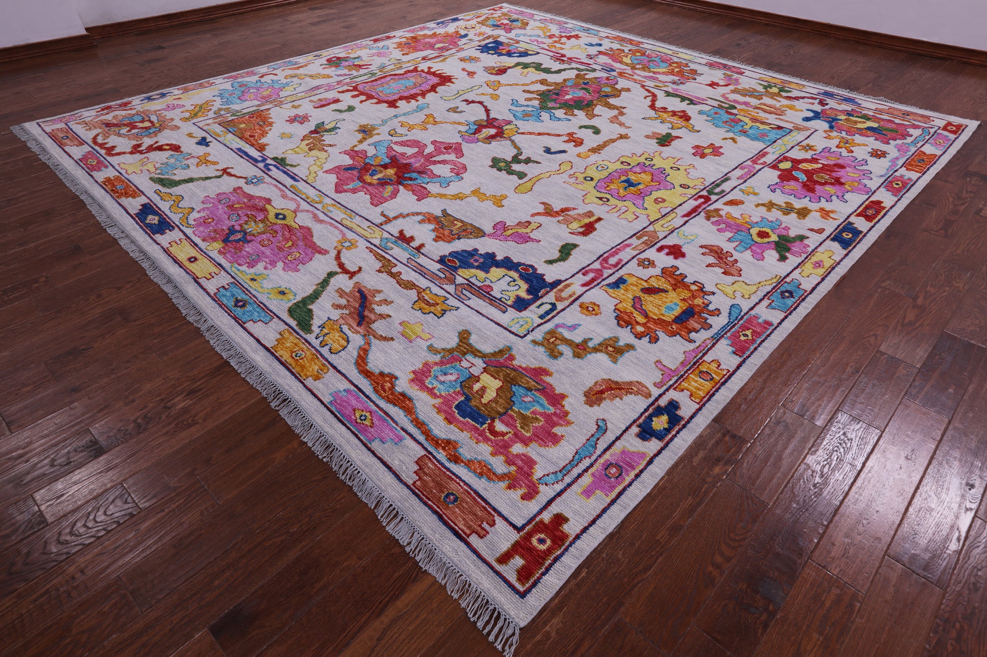Grey Square Turkish Oushak Hand Knotted Wool Rug - 12' 0" X 12' 2" - Golden Nile