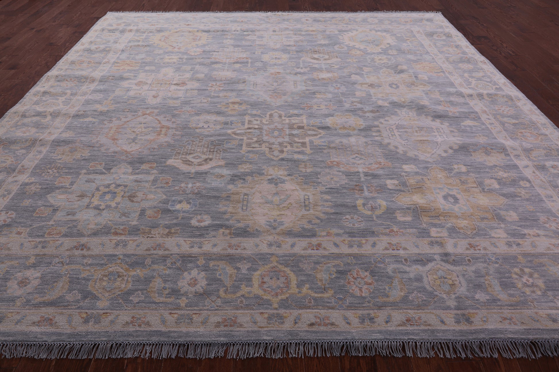 Silver Square Geometric Fine Serapi Handmade Wool Rug - 11' 7" X 12' 1" - Golden Nile