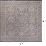 Silver Square Geometric Fine Serapi Handmade Wool Rug - 11' 7" X 12' 1"