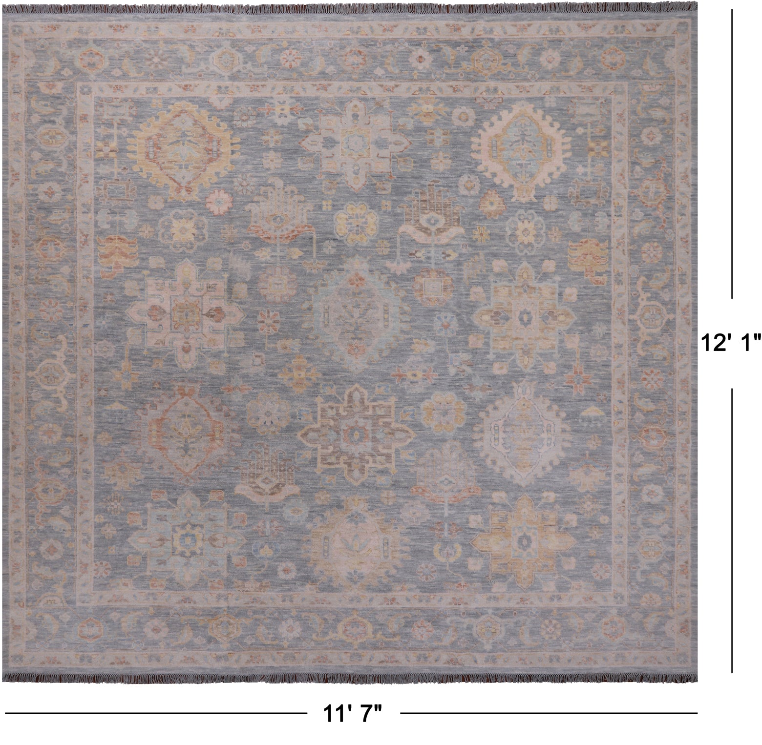 Silver Square Geometric Fine Serapi Handmade Wool Rug - 11' 7" X 12' 1"
