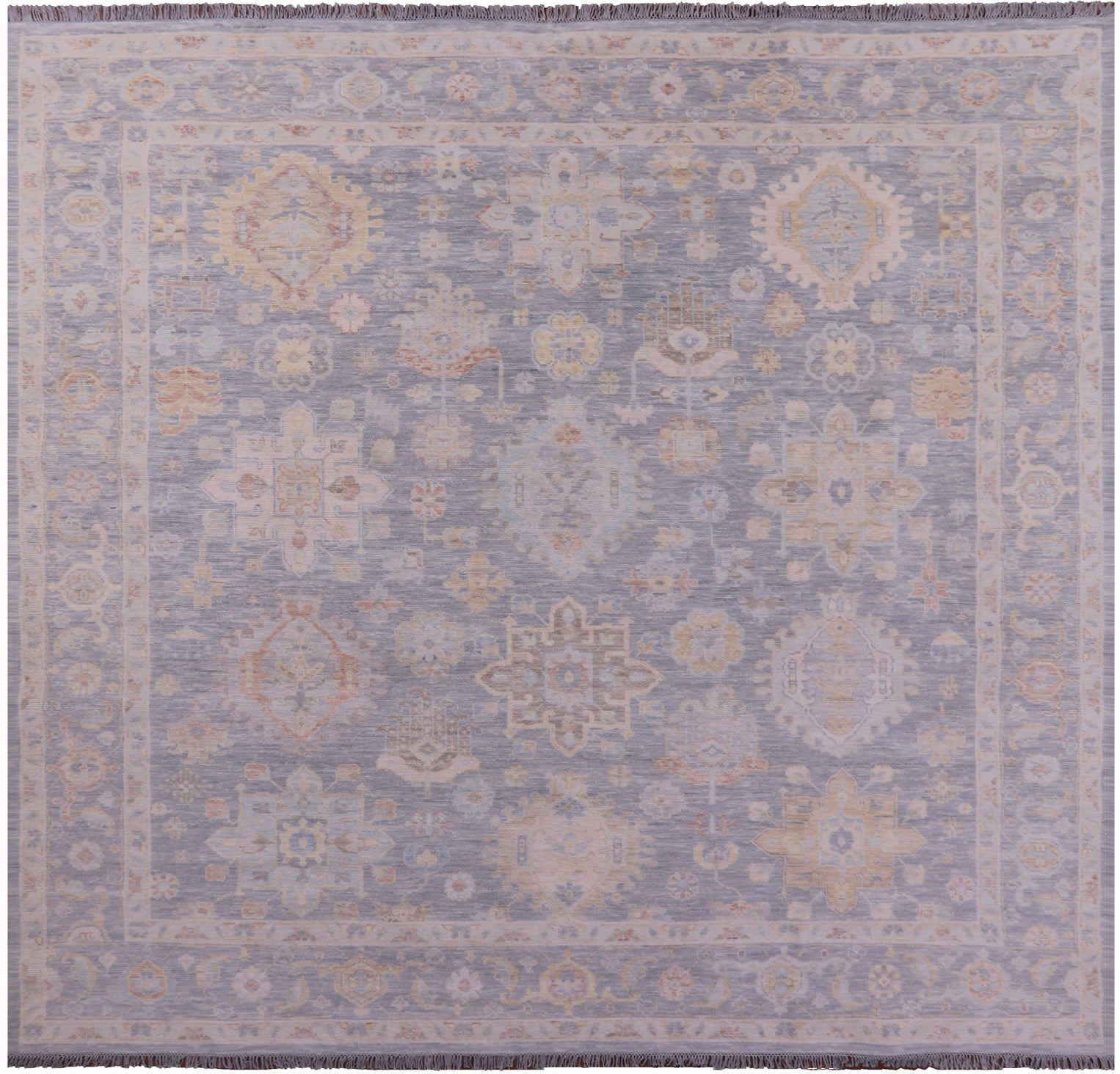 Silver Square Geometric Fine Serapi Handmade Wool Rug - 11' 7" X 12' 1" - Golden Nile