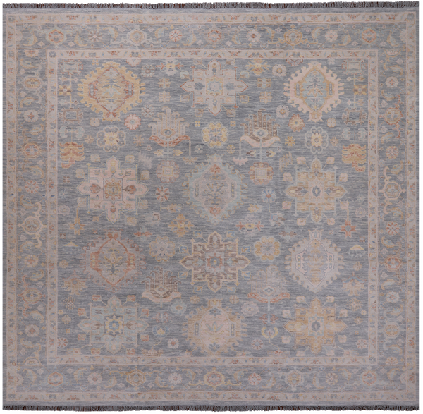Silver Square Geometric Fine Serapi Handmade Wool Rug - 11' 7" X 12' 1"