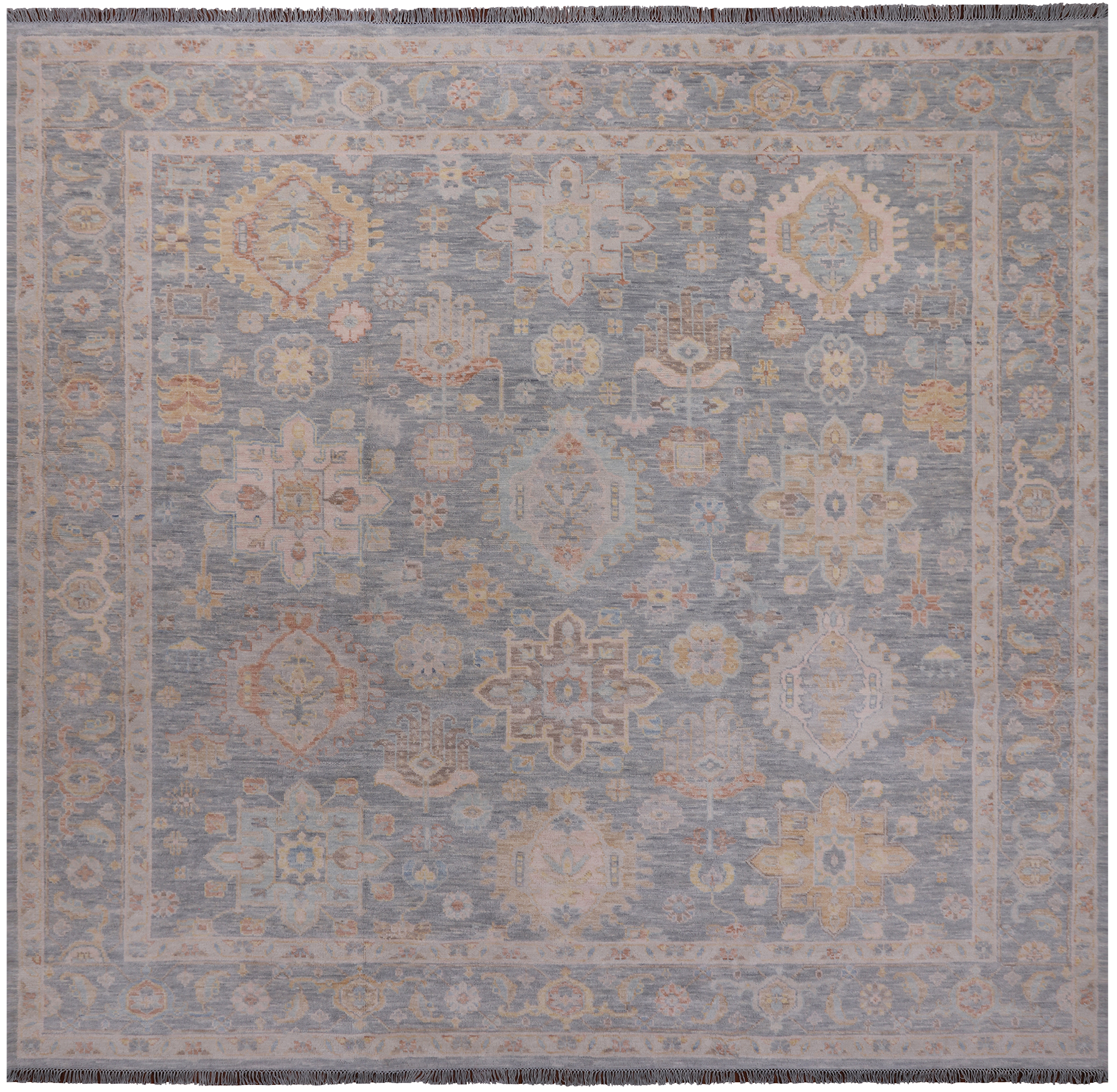 Silver Square Geometric Fine Serapi Handmade Wool Rug - 11' 7" X 12' 1"